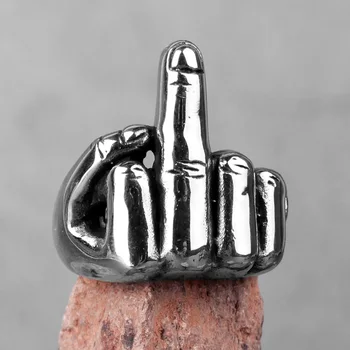 

316L Stainless Steel Middle Finger Punk Rock Hip Hop Man Men Rings Titanium Unique Creativity for Male Boy Fashion Jewelry Gift