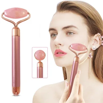 

Electric Vibrating Natural Rose Quartz Roller Face Lifting Real Green Stone Facial Roller Beauty Massage Tool