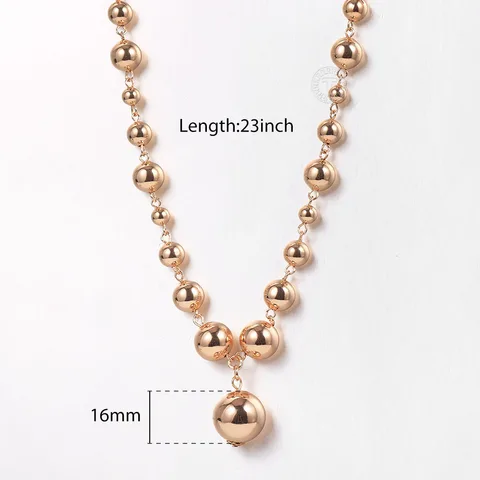 Wide Round Beaded Charm Necklace 585 Rose Gold Ball Bead Link Chains Fashion Jewelry Gift for Women Men 59cm CN51