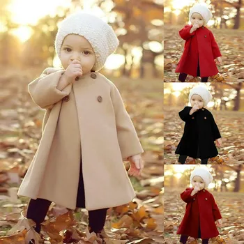 

PPXX winter girl wool coat long baby girls jacket woolen thick warm toddler knee length baby cape kids cloak children