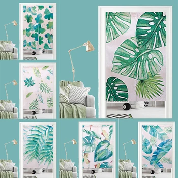 

Japanese Noren Door Curtain Green Leaves Printed Doorway Curtain Kitchen Bedroom Living Room Entrance Decoration Screen Curtains