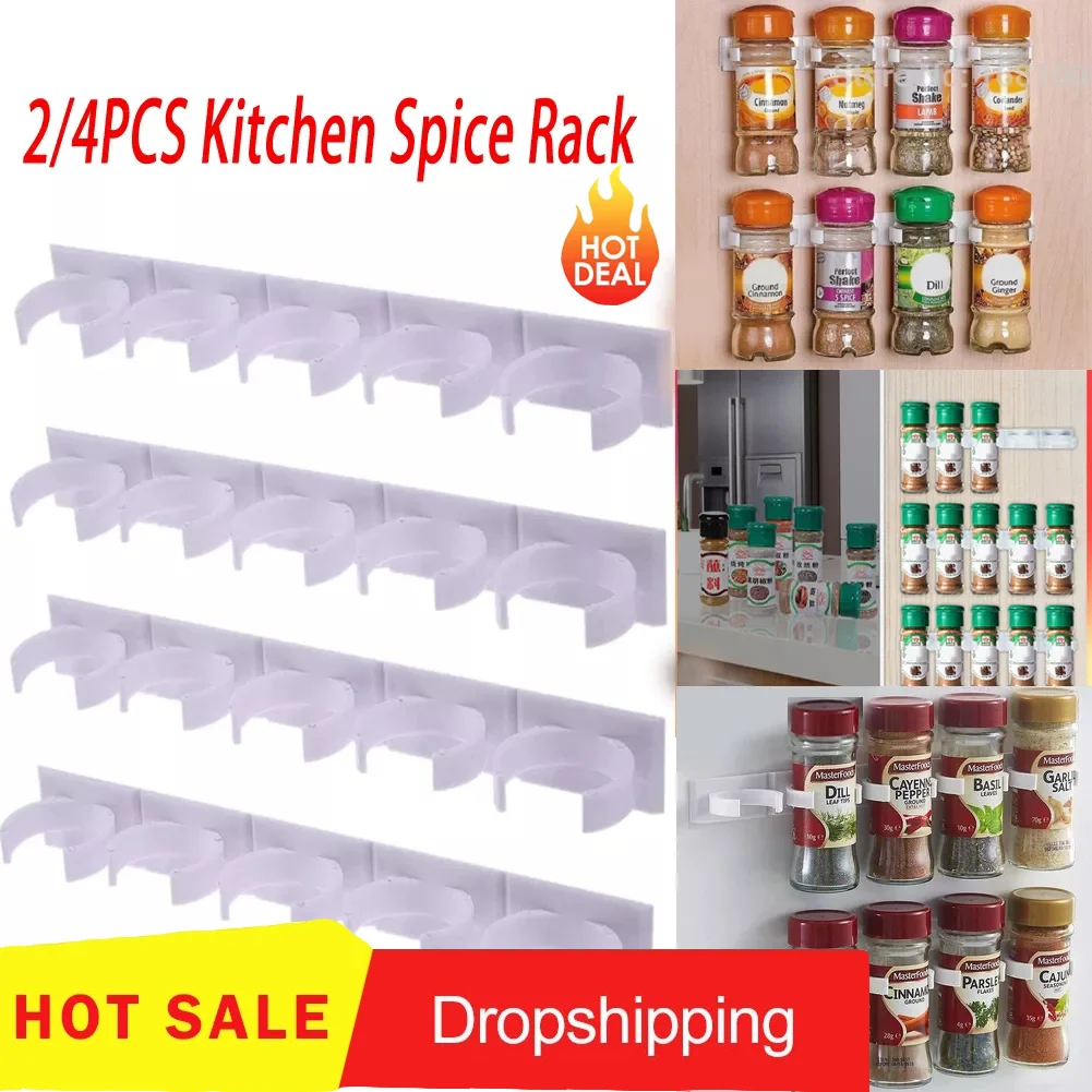 2/4PCS Kitchen Storage Rack Wall Mount Spice Seasoning Bottle Plastic Clip Cabinet Door Hooks Jar Holder Tools | Дом и сад