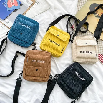

Women Handbags Shoulder Bags 2019 Brand New Fashion Female Corduroy Messenger Bags Embroidered Letters Students Mini Bags