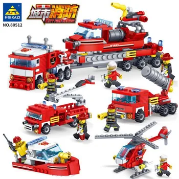 

348pcs Fire Fighting 4in1 Trucks Car Helicopter Boat Building Blocks Compatible city Firefighter figures children Toys