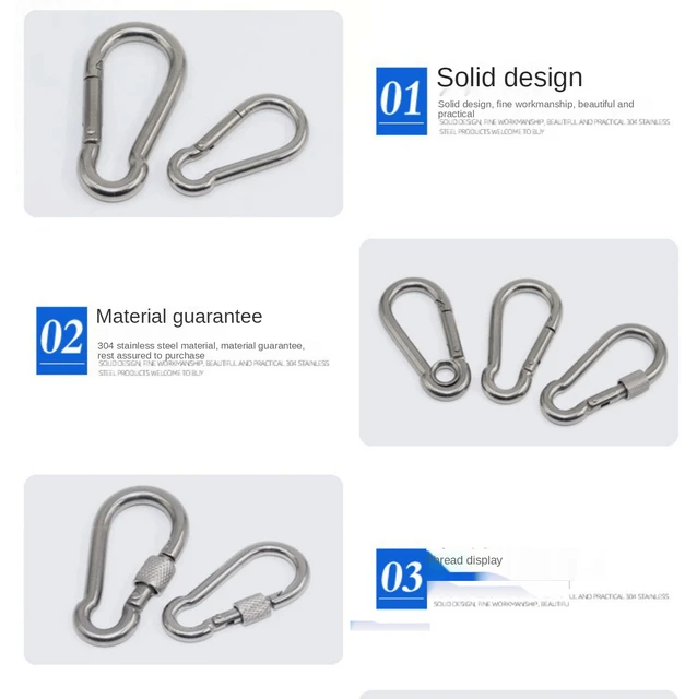 OLaiXin 6 PCS M6 Carabiner Clips Hook Heavy Duty 304 Stainless