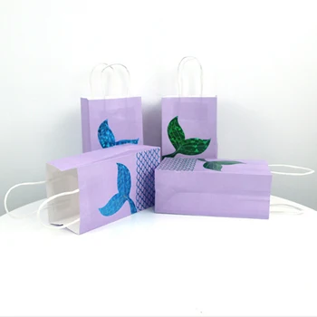 

6pcs/set Mermaid Tail Paper Bag Kraft Paper Packaging Bag Gift Bag Baby Shower Birthday Candy Box Birthday Party Favor Supplies