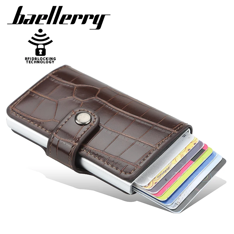 Tarjetero de fibra de carbono para hombre, billetera pequeña de Metal RFID, Vintage, de aluminio