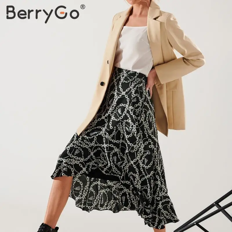 Женская Асимметричная Юбка миди BerryGo элегантная длинная юбка с принтом цепи на