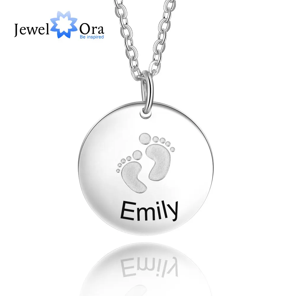 

JewelOra Personalized Engravable Name Pendant Necklace Cute Footprint Baby Feet Necklace Customize Jewelry Gift for Mothers Day