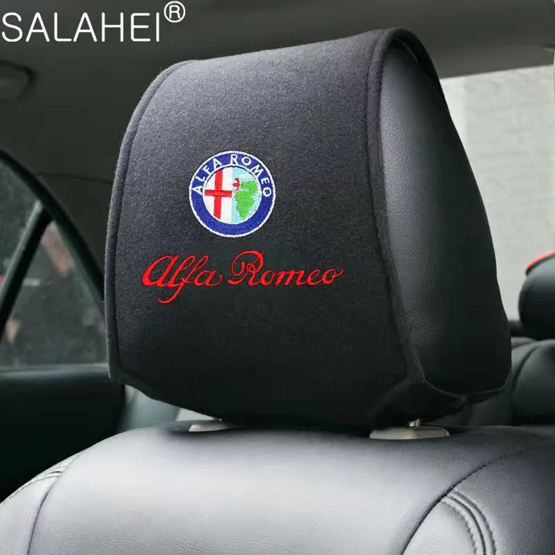 1pc Car Headrest Cover Super soft cotton headrest cover Auto Head Pillow Pillowcase With Logo For Alfa Romeo 4C 8C 156 166 159 | Автомобили