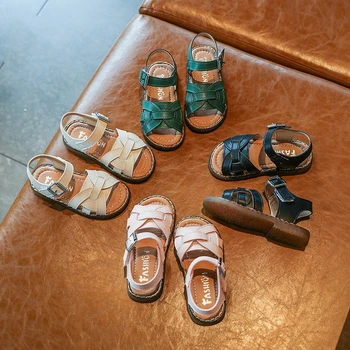 

2020 Cross Cut-Outs Girls Summer Sandals Baby Toddler Kids Shoes Hook & Loop Soft Sole Soft Pu Leather Children's Beach Shoes