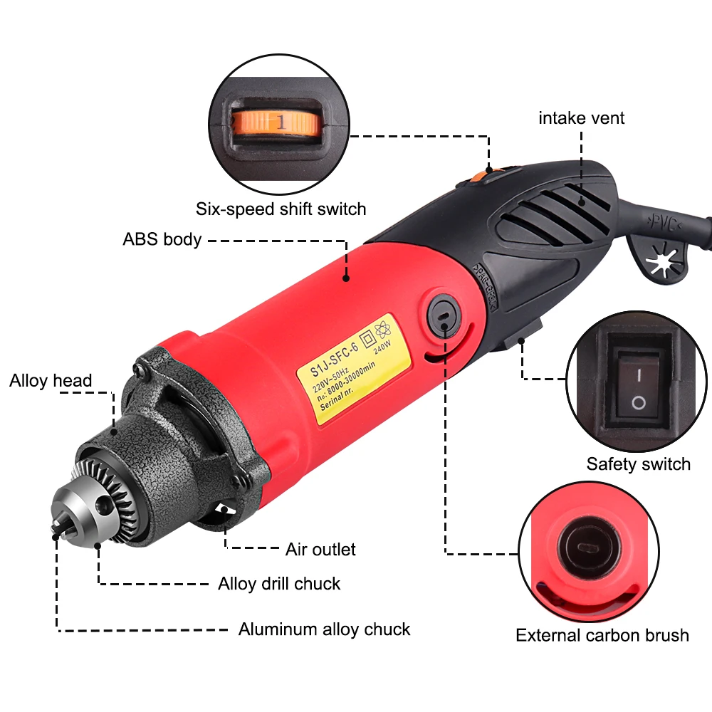 240 Вт ЕС Мини электрическая дрель 6 позиционная переменная скорость Dremel вращающиеся инструменты шлифовальная Мини-машинка для измельчения керамического металла электроинструмент