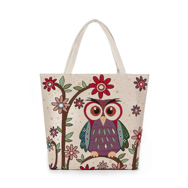 

New Women Canvas Bags For Women's Cartoon Owl Print Shopper Ladies Large Capacity Shopping Bags Girls Handbag Tote bag bolsas