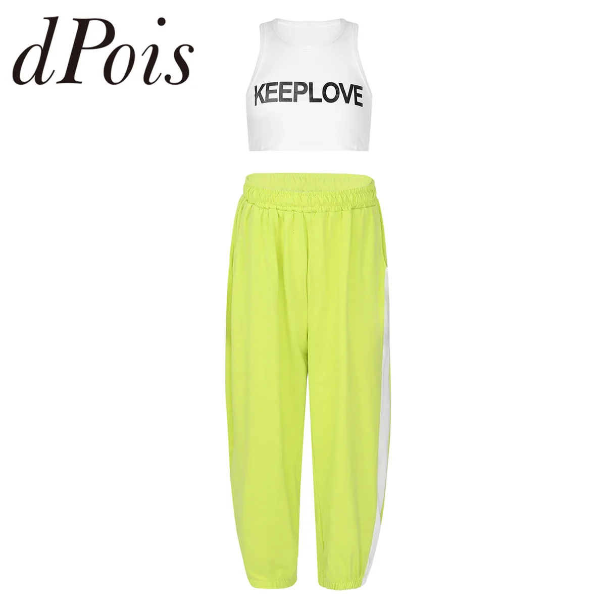 

2Pcs Fashion Kids Sport Clothes Tracksuit Girls Sportswear Jazz Dance Outfit Letters Printed Crop Top & Pants Sweatsuit Set
