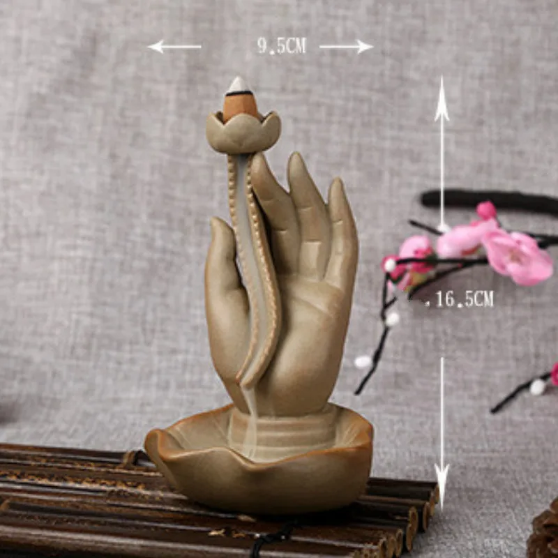 T бергамот обратного потока благовония горелка с Буддой руки буддистские благовония держатель для Рожков использования в офисе гостиной домашний декор конусная кадильница