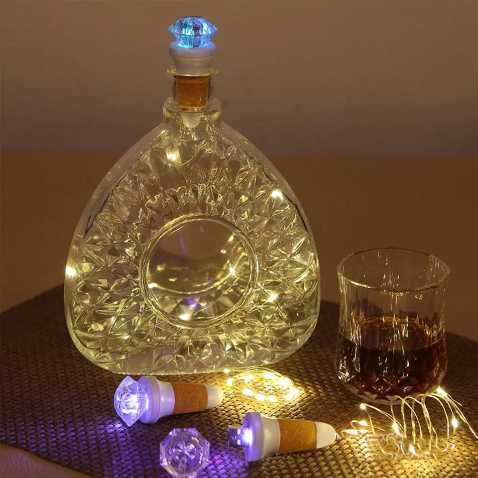 Rtteri Lot de 12 petites bouteilles de vin vides avec bouchon lumineux en liège, centre de