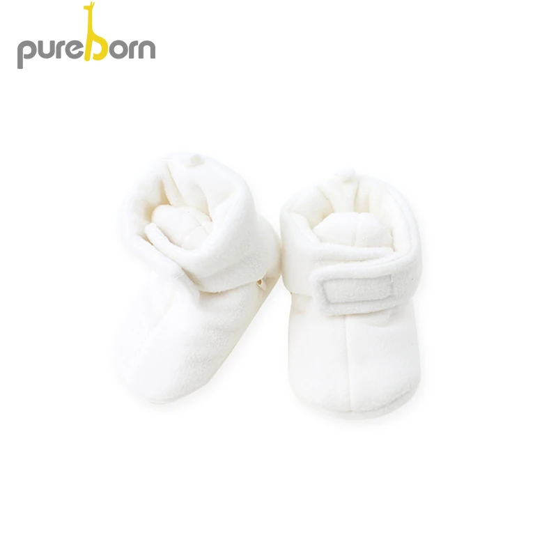 White Pureborn/Обувь для новорожденных; Hookloop; мягкая подошва; обувь для маленьких девочек; Флисовые Тапочки для маленьких мальчиков; однотонные зимние Первые ходунки - Цвет: White