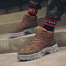 Мужские ботильоны из мягкой кожи; винтажные высокие кроссовки на шнуровке; сезон осень-зима; теплые плюшевые Ботинки martin; повседневные уличные зимние ботинки