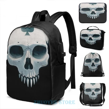 

Funny Graphic print Vampire Skull, Ace of Spades USB Charge Backpack men School bags Women bag Travel laptop bag