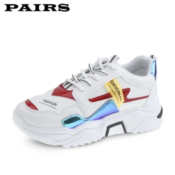 

Women Sneakers 2020 Mix Color Thick Sole Ladies Platform Shoes Height Increasing Chunky Dad Shoes Plus Size 42 White Black
