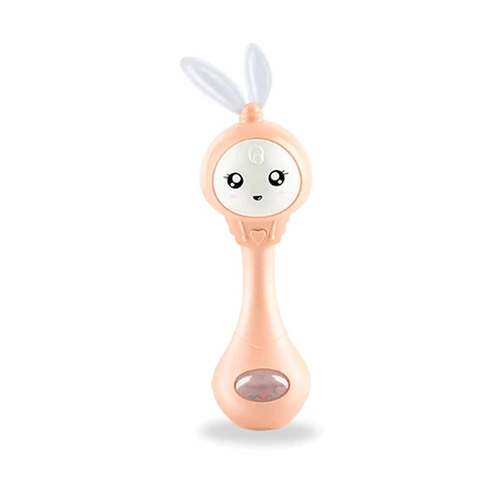 Детские игрушки кролик ухо пищевого качества силиконовые руки захвата зубов ребенка шейкер Электрический звуковой светильник Интерактивная Музыкальная погремушка палка игрушки - Цвет: Orange rattle