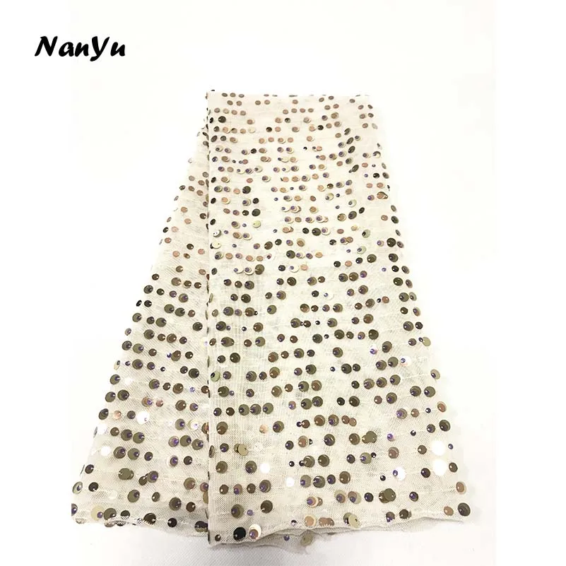 

4 Way Stretch Straight Row Sequins Tulle Fabric Embroidered Sequin Lace Fabric