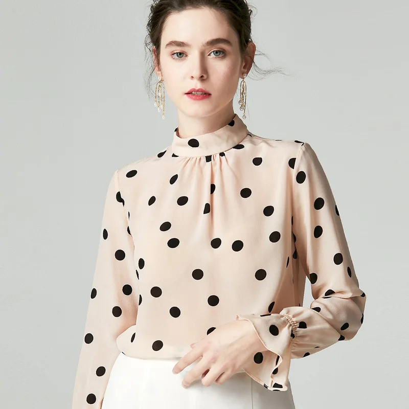 beige polka dot floral silk blouse for women high quality long sleeve 4XL plus size casual sexy office dress shirts dropshipping beige polka dot floral silk blouse for women high quality long sleeve 4XL plus size casual sexy office dress shirts dropshipping
