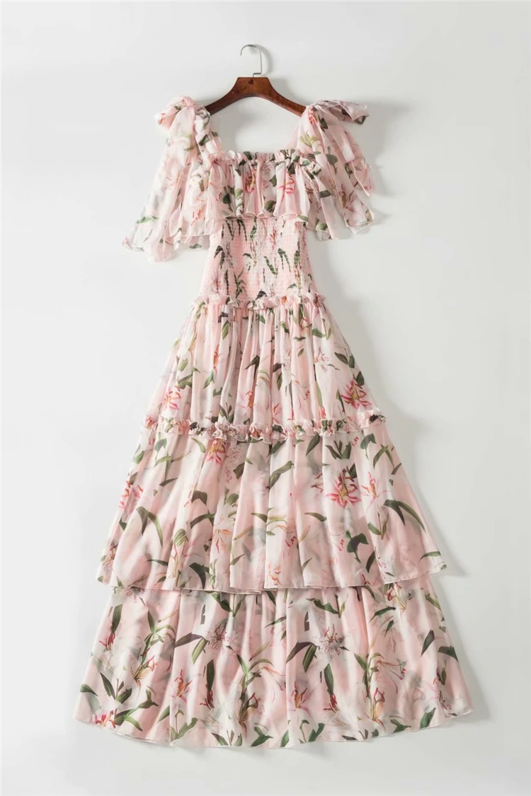 Платье Макси женское летнее длинное с цветочным принтом и оборками|Платья| |