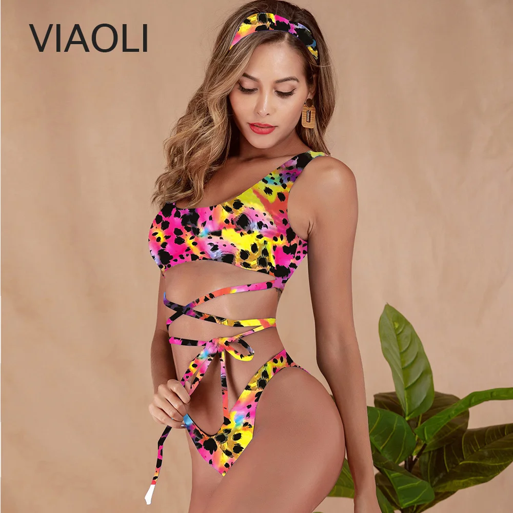 

New Sexy Red Colorful Print Bikini Set Women Swimwear Push Up Swimsuit Female Bathing Suit Lace Up Brazilian Beachwear Swim Suit