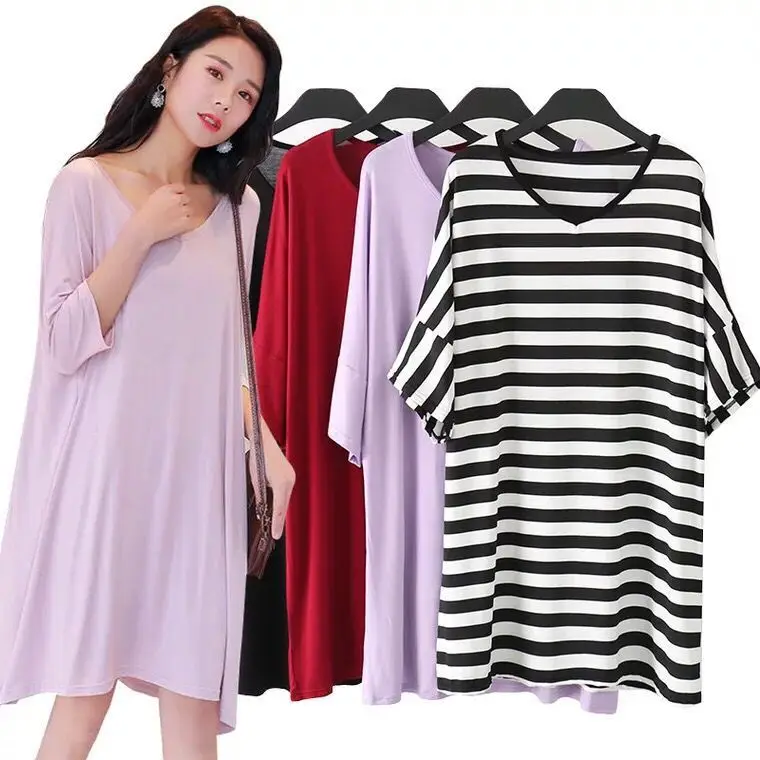 

Spring And Summer New Style Modal V-neck Short-sleeve Dress Korean-style Home Nightgown Maternity Dress Loose And Plus-sized Med