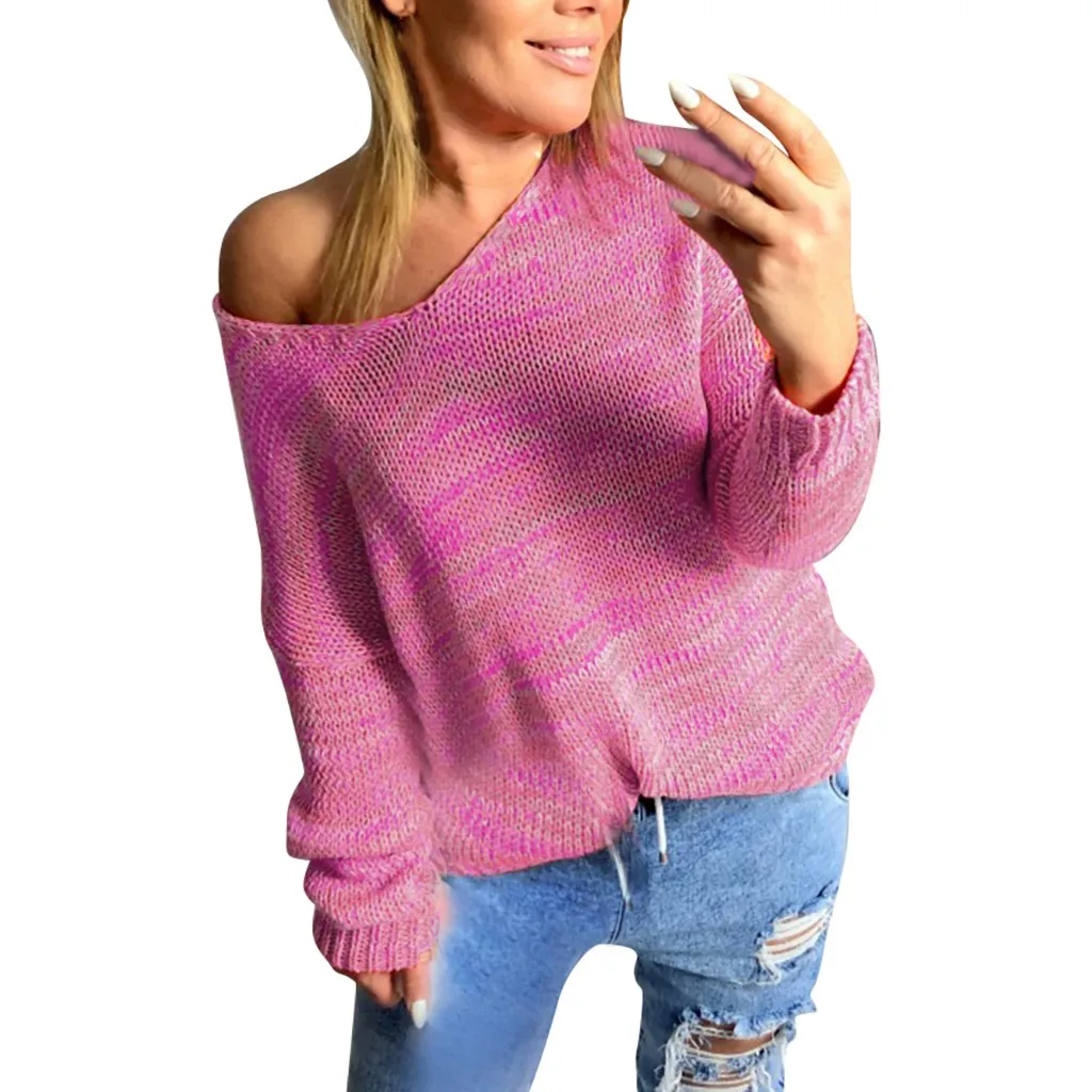 Женский свитер, плюс размер, Повседневный, разноцветный, v-образный вырез, вязаный, длинный рукав, сексуальный свитер, топ, блузка, свитер для женщин, плюс размер, Pull Femme - Цвет: Красный
