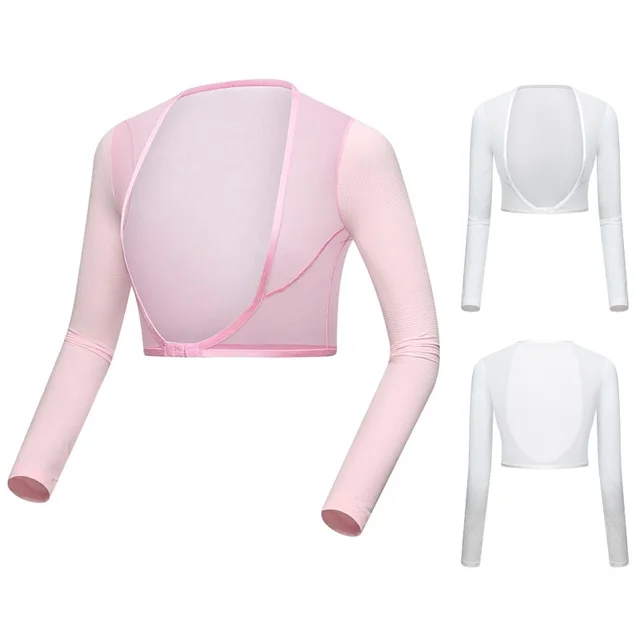 Women Training Golf Shirts Sunscreen Inside Wear Short Coat Long Sleeve Shawl Cuff Gloves Tops Anti-Uv Arm Sleeve Shirt 2