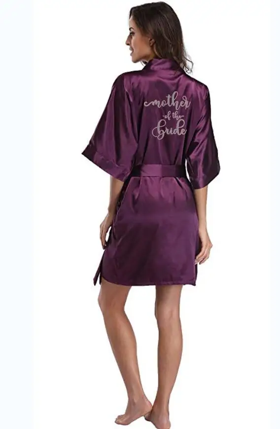 Фиолетовый халат серебро письмо кимоно атласная пижама Свадебный халат Подружка невесты, сестра мать невесты халаты - Цвет: purple mother bride