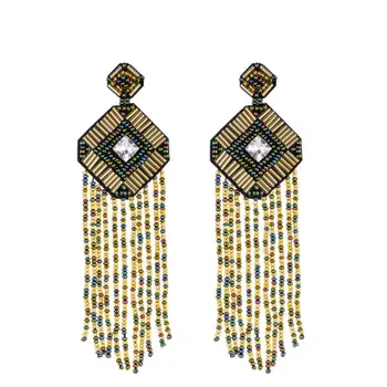 

New Fashion Bohemia Glass Bead Long Tassel Woman Earrings High Quality Handmade Earrings Multicolor Pendant Earrings For Wedding