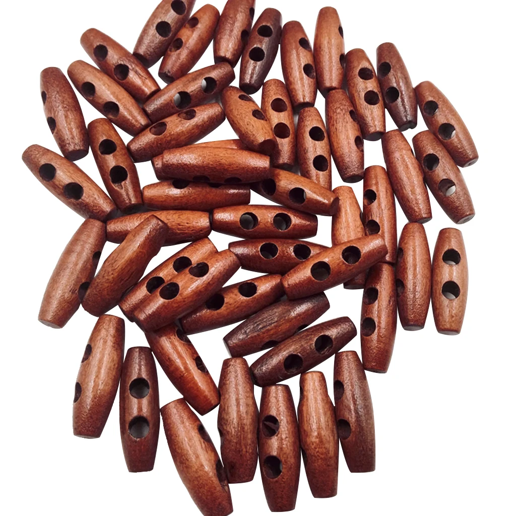 2 Holes Scrapbooking Sewing Wood Toggle Buttons Oval, 50Pcs, 30 x 10mm