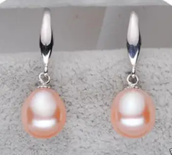 

free shipping >>>>noble jewelry 14k white gold natural 10-12mm Pink south sea pearl dangle earrings