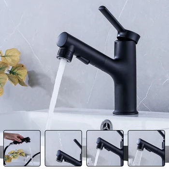 

Multifunctional Pull Out Bathroom Basin Sink Faucet Hot and Cold Water Faucet Rinser Sprayer Gargle Brushing 3 Mode Mixer Tap