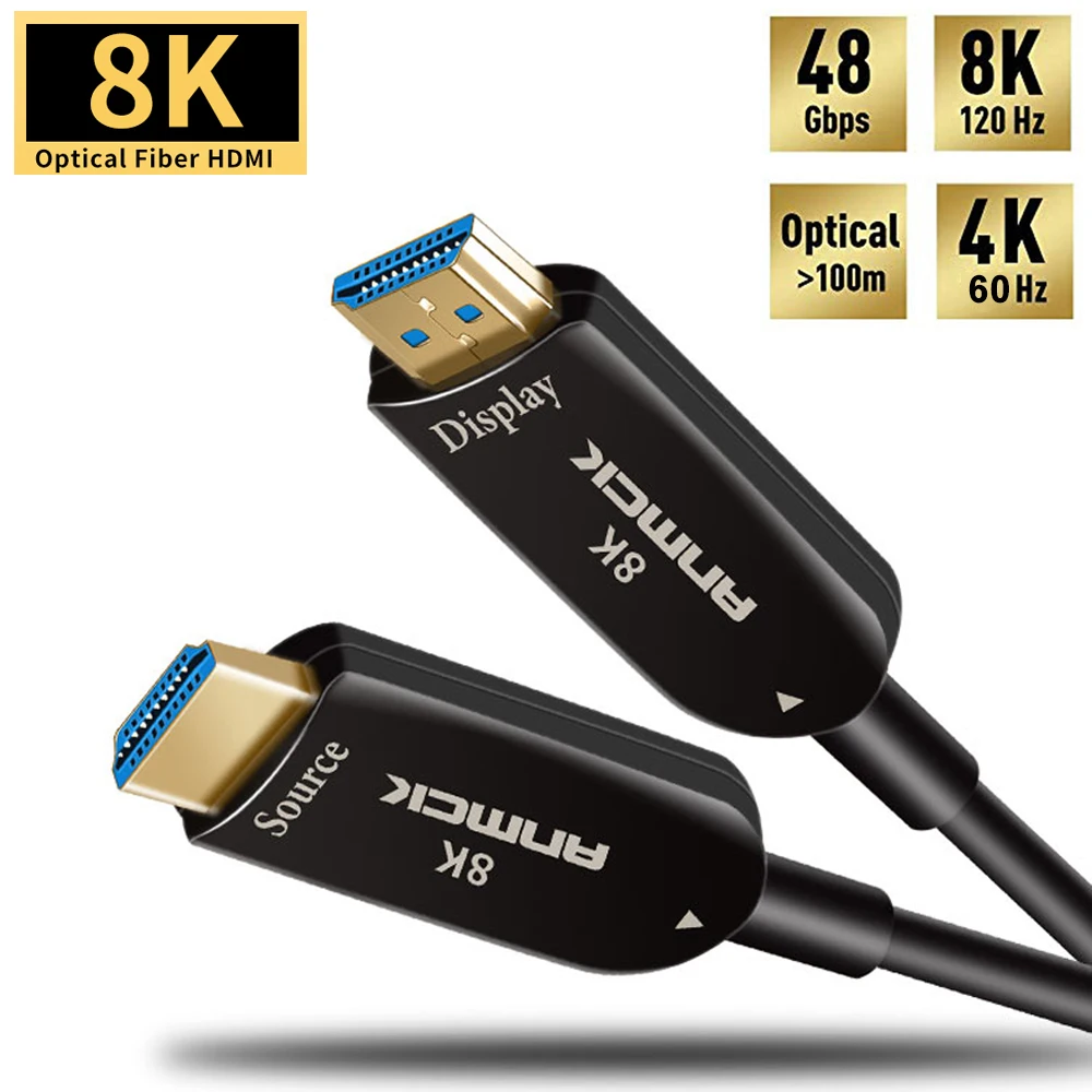 

Anmck Optical Fiber HDMI 2.1 Cable Ultra-HD (UHD) 8K Cable 120Hz 48Gbs with Audio Video HDMI Cord HDR 4:4:4 Lossless amplifier