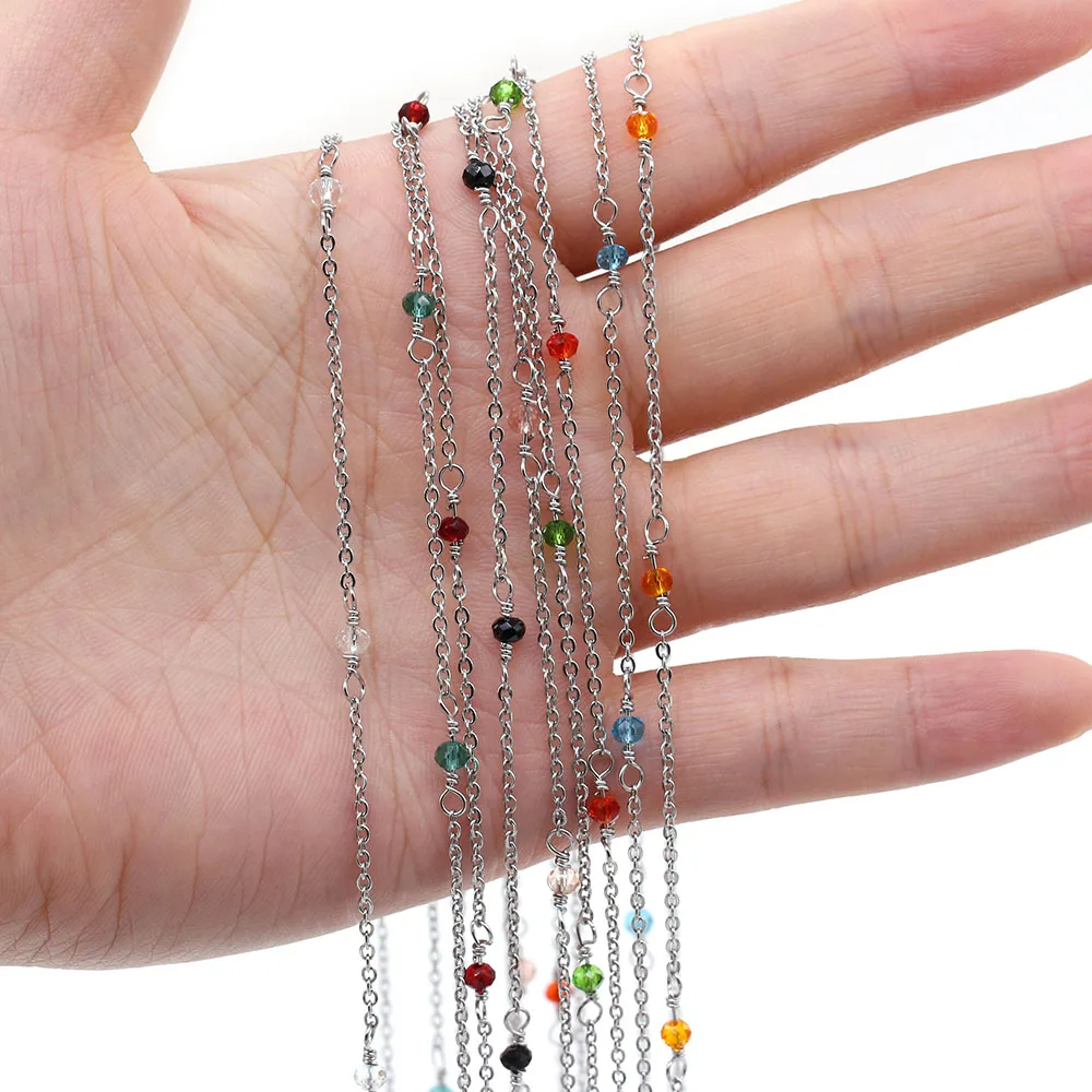 

1 Meter Handmade Gold Wire Wrapped Rosary Chain stone Beads Chains for Jewelry Making DIY Necklace Bracelet Anklet Accessories