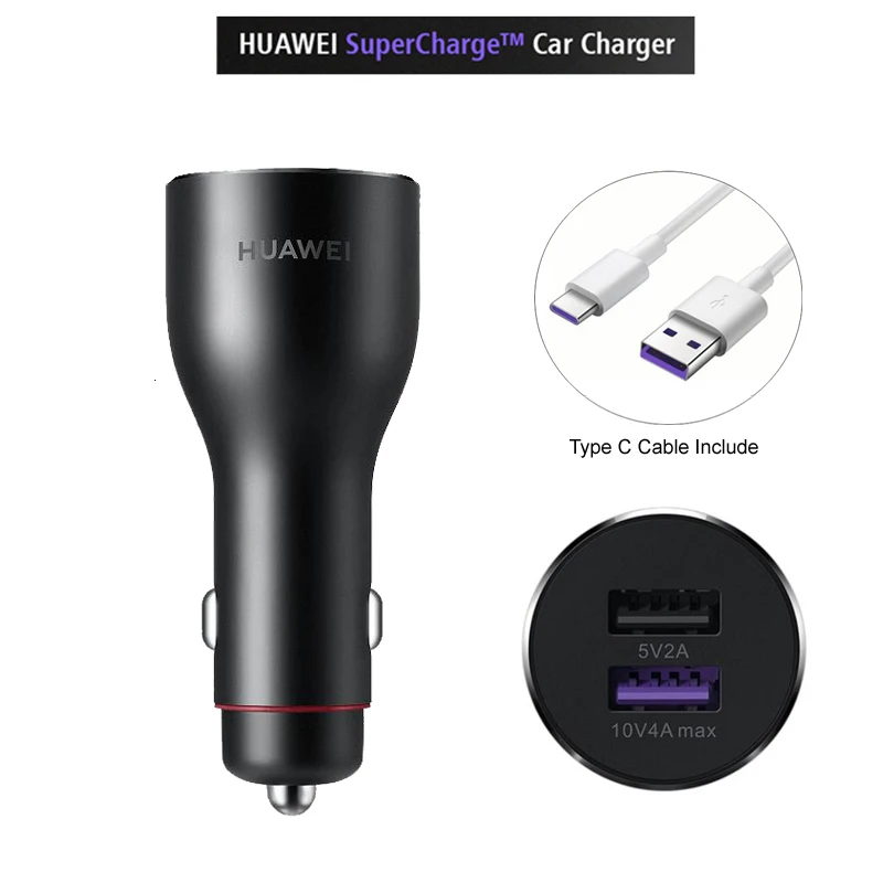 Оригинальное автомобильное зарядное устройство huawei 10V 4A Max SuperCharge включает кабель type C автомобильное зарядное устройство для huawei mate 20 Pro Honor P20