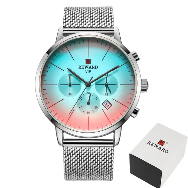 silver add box Новые Модные Цветные часы с ярким стеклом, мужские часы топ класса люкс, мужские часы с хронографом, спортивные часы из нержавеющей стали, мужские часы - Цвет: silver add box