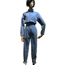 auutmn стиль сафари модные джинсовые комбинезоны женские джинсовые комбинезоны с длинными рукавами