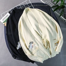 Осенний мужской кардиган, модный, с вышивкой животных, Повседневный, однотонный, вязаный свитер, мужской, уличная, свободный, с длинными рукавами, свитер