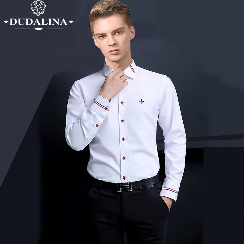 Полосатая блуза Camisa Social Masculina Dudalina рубашка с длинными рукавами в тонкую полоску мужская одежда с вышивкой белая мужская