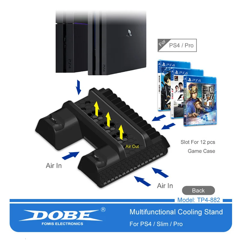 PS4/PS4 Slim/PS4 PRO вертикальная подставка с охлаждающим вентилятором кулер двойной контроллер зарядное устройство зарядная станция для SONY Playstation 4