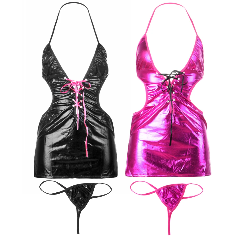 Сексуальное женское белье Babydoll нижнее белье кожаный латексный Мишка нижнее белье для бондажа секс эротическое платье одежда горничной Клубная Одежда для танцев на пилоне