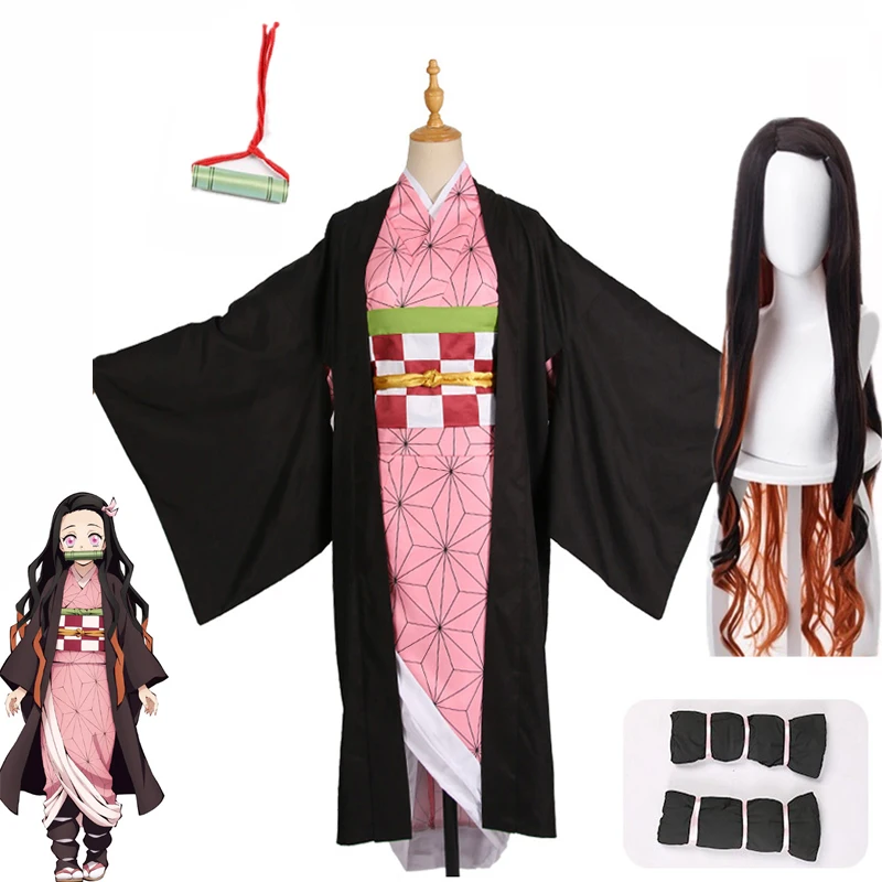 Популярные Аниме Kamado Nezuko Hunter костюмы для косплея Kimetsu no Yaiba Женские кимоно розовые