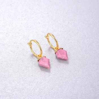 

CMajor Sterling Silver Fine Jewelry Natural Malachite Lapis Lazuli Red Stone Fashion Gold Color Hoop Earrings for Women