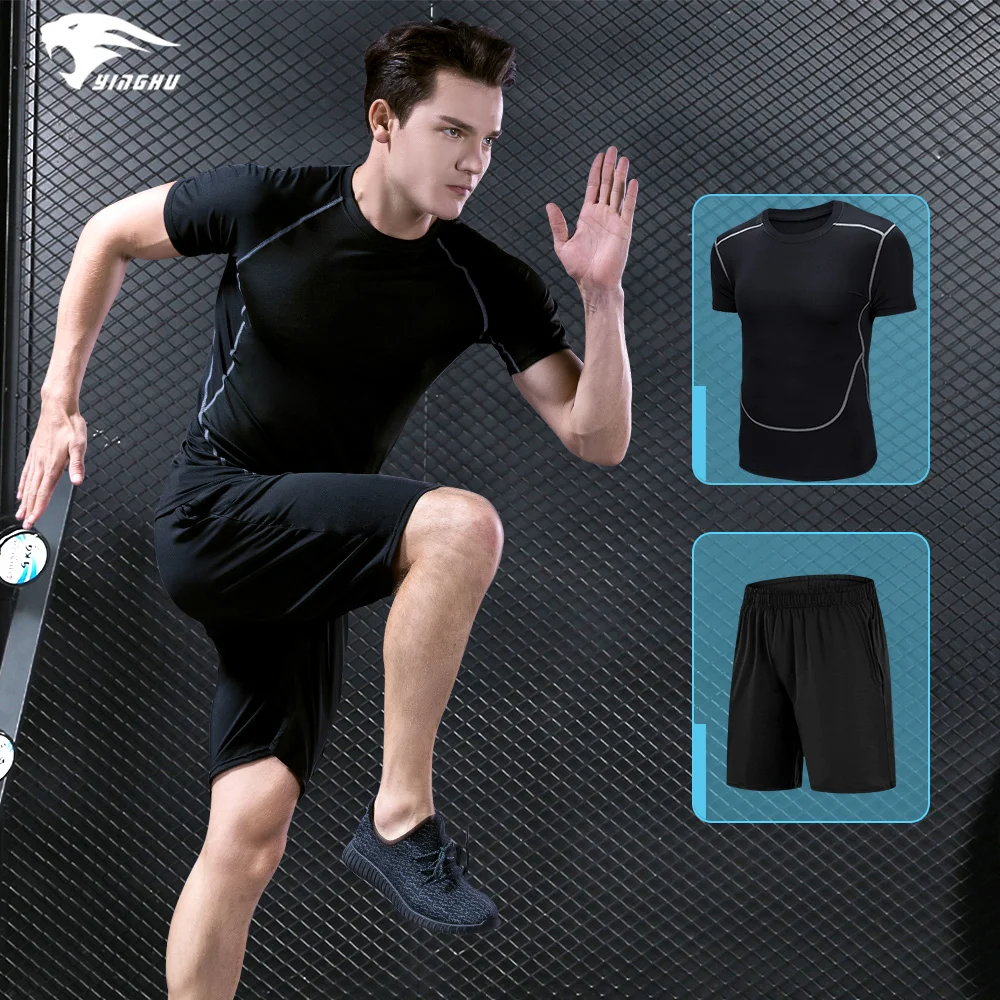 YINGHU 2 шт./компл. мужской спортивный костюм для фитнеса компрессионная Спортивная