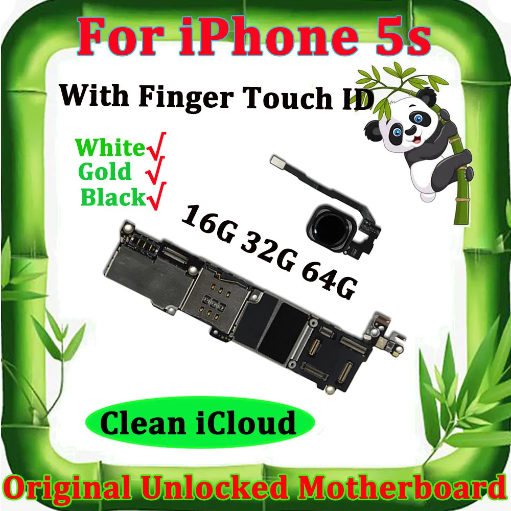 Для iPhone, 5S платы 16 16 ГБ, 32 ГБ, 64 ГБ, оригинальная материнская плата с сенсорным ID и отпечатком пальца, материнская плата с чипами iCloud, разблокировка